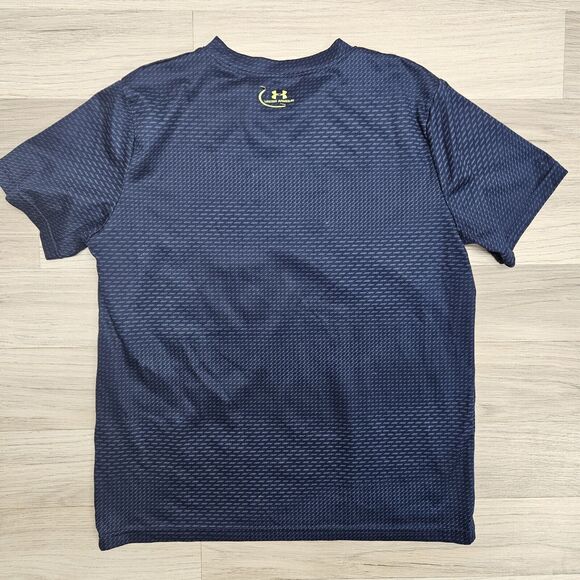 UNDER ARMOUR Boys Blue Neon Yellow Activewear Heat Gear Shirt Large - Picture 6 of 6